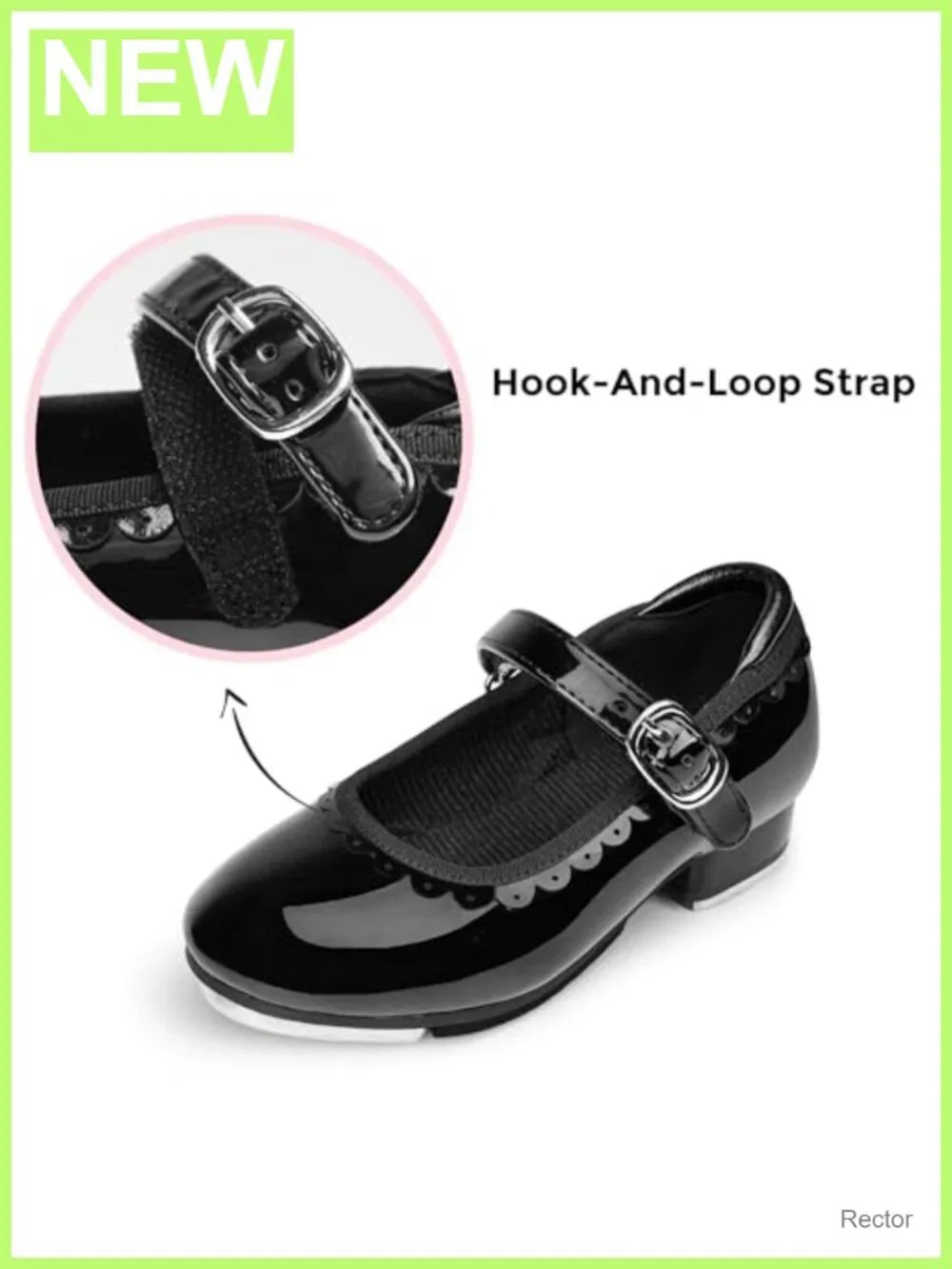 Scallop Trim Tap Dance Shoes Hook-and-Loop Strap PU Sole Girls